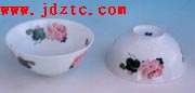 釉下芙蓉花对画碗