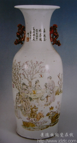 俞子明《春宴图》双耳大瓶 民国时期