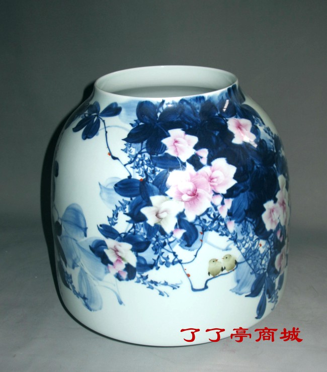 "山花".手指画,青花斗彩.戚培才(中国陶瓷艺术大师)