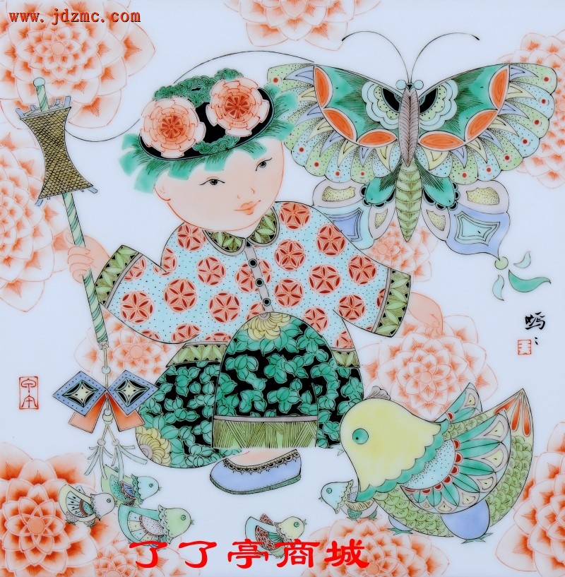 《放风筝》古彩．王嫣嫣（景德镇陶瓷学院陶瓷美术研究生，导师李磊颖）