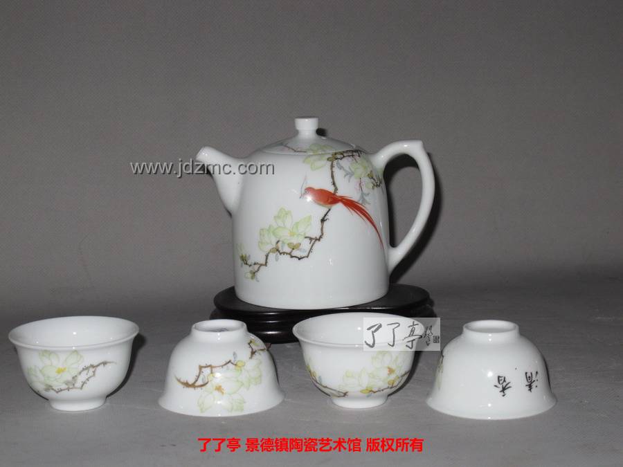 吴锦华工作室出品《玉堂春》粉彩花鸟茶具