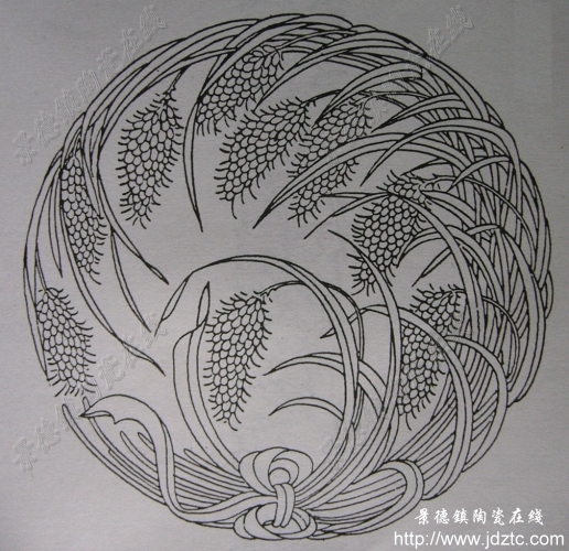花瓶内插以爆竹图及九棵麦穗图